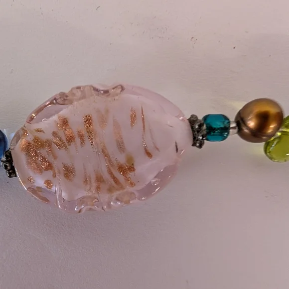 Necklace Venetian Murano Pink Purple Beaded - Picture 5 of 8